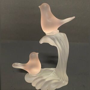 Frosted Vintage Hallmark Crowning Glass Bird Figurine Set - Pink and White